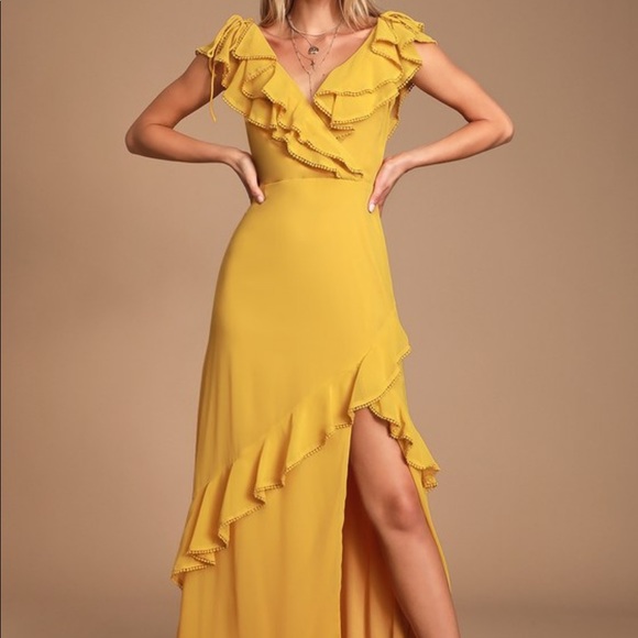 yellow ruffle maxi dress